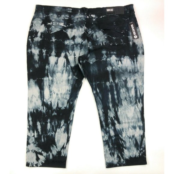 Makobi Mens 58x32 Black Acid Wash Tie Dye Straight Leg Casual Pants Flap Pockets - Picture 9 of 12